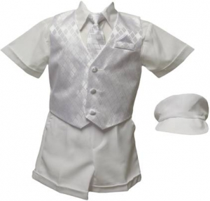BOYS CHRISTENING SHORT PANTS W/ DIAMOND VEST & TIE
